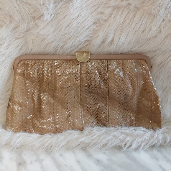 Vintage Jane Shilton Tan Genuine Snake Leather Clutch Made in England - Picture 1 of 9